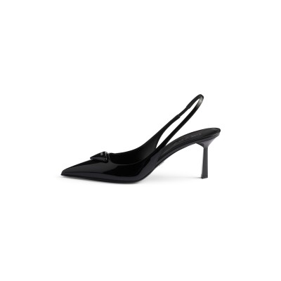 PRADA TRIANGLE LOGO LEATHER HIGH HEELS 